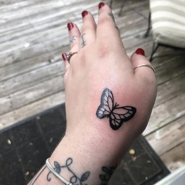 Semicolon Butterfly Hand Tattoo