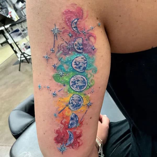 Watercolor Moon Phase Tattoo