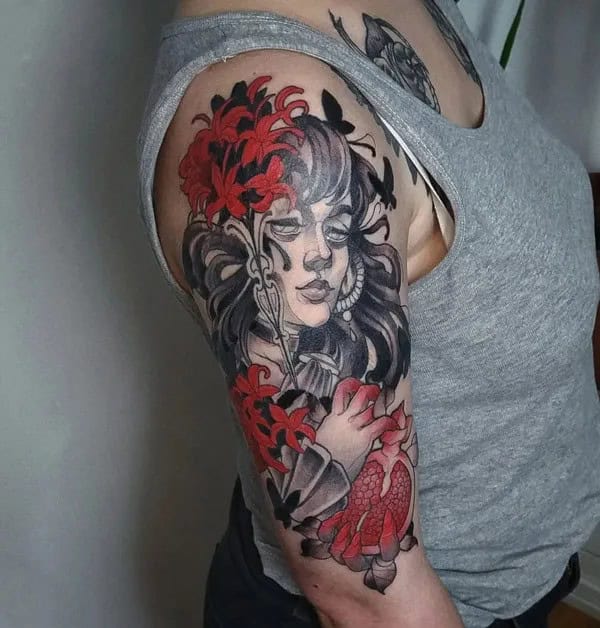 Persephone And Spider Lily Tattoo