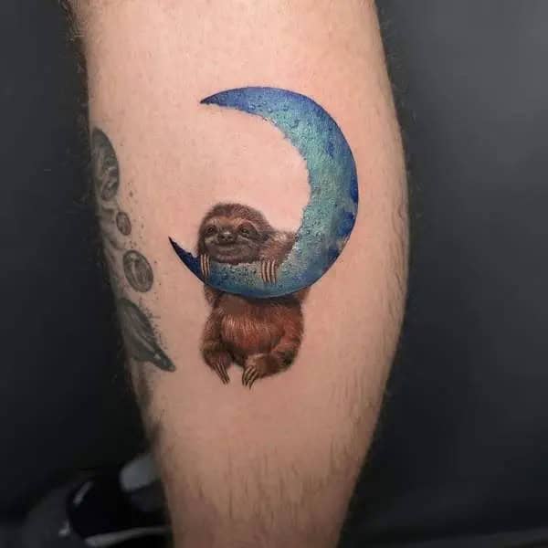 Moon And Sloth Tattoo