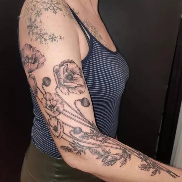 Poppy Flower Sleeve Tattoo