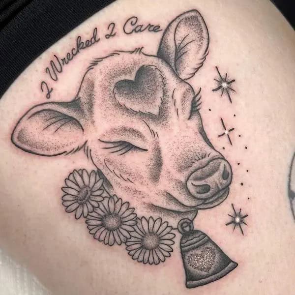 Cow Tattoo With Flower