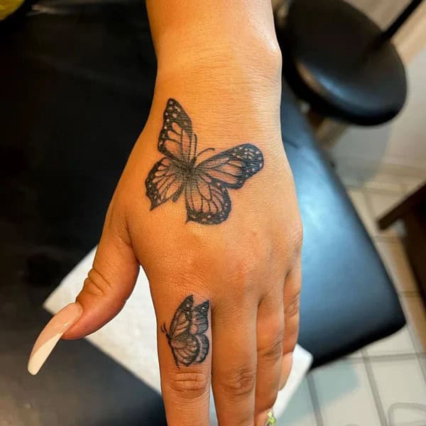 Semicolon Butterfly Hand Tattoo