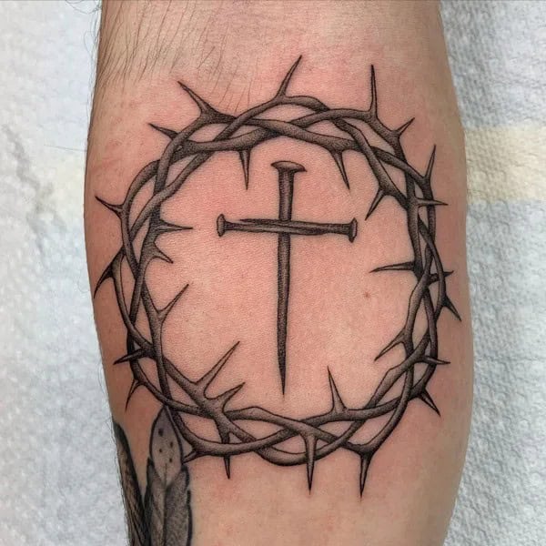 Cross with Crown of Thorns Tattoo