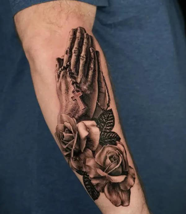 Praying Hands Rose Tattoo