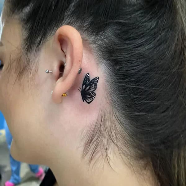 Watercolor Butterfly Tattoo Behind The Ear