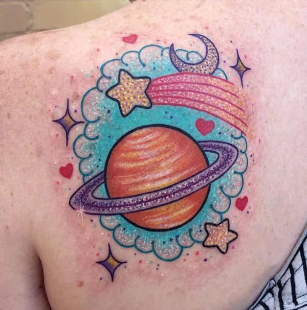 Glittery Planet Tattoo