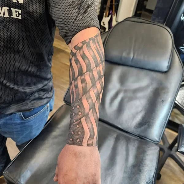 Wavy American Flag Tattoo