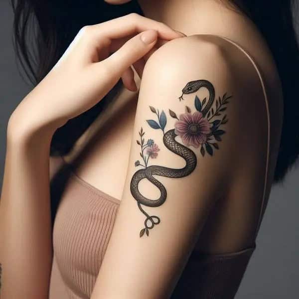 Floral Snake Tattoo