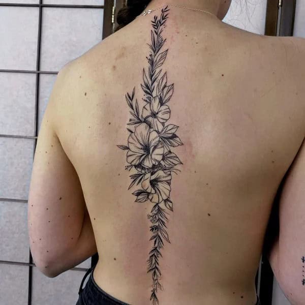 November Birth Flower Spine Tattoo