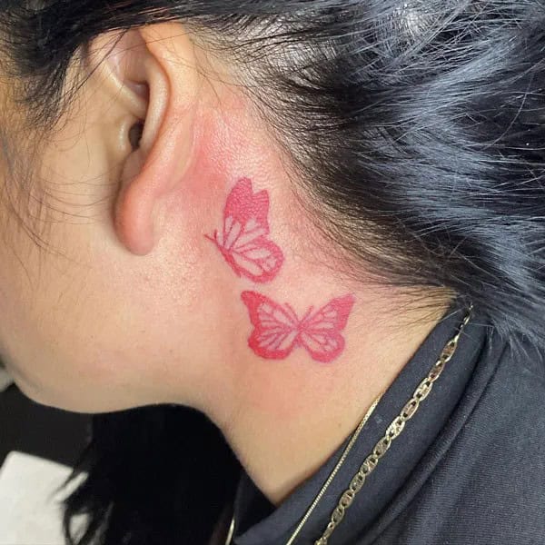 Watercolor Butterfly Tattoo Behind The Ear