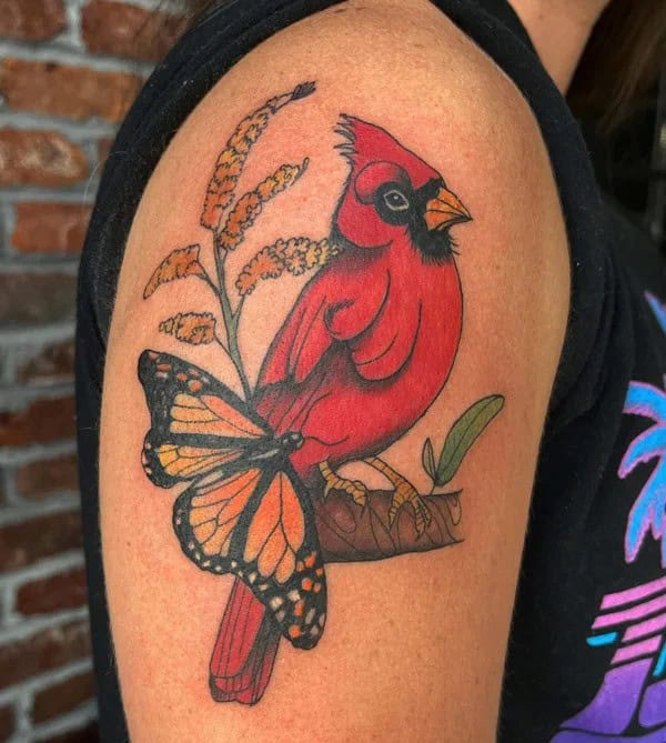 Cardinal and Butterfly Tattoo