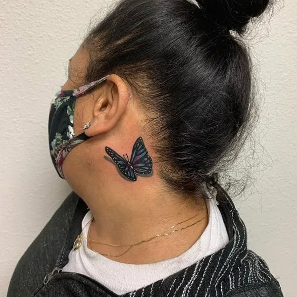 3D Butterfly Tattoo Behind The Ear