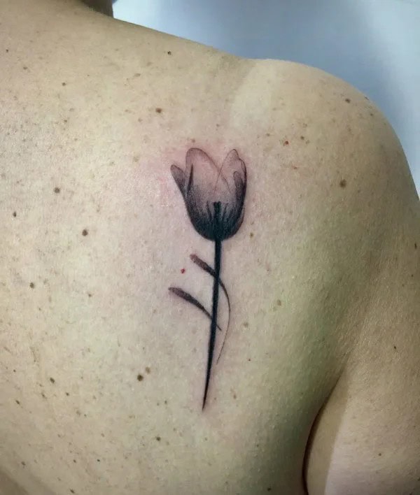 Tulip Tattoo on Shoulder Blade