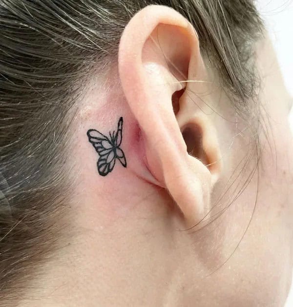 Watercolor Butterfly Tattoo Behind The Ear