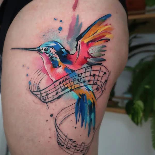 Watercolor Hummingbird Tattoo