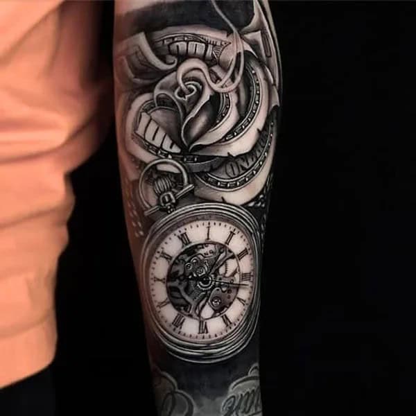 Money Rose and Clock Tattoo