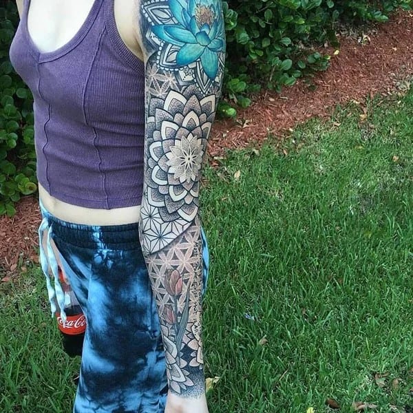 Water Lily Sleeve Tattoo