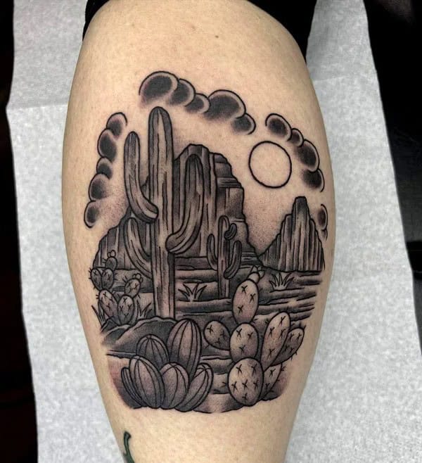 Black and White Cactus Tattoo