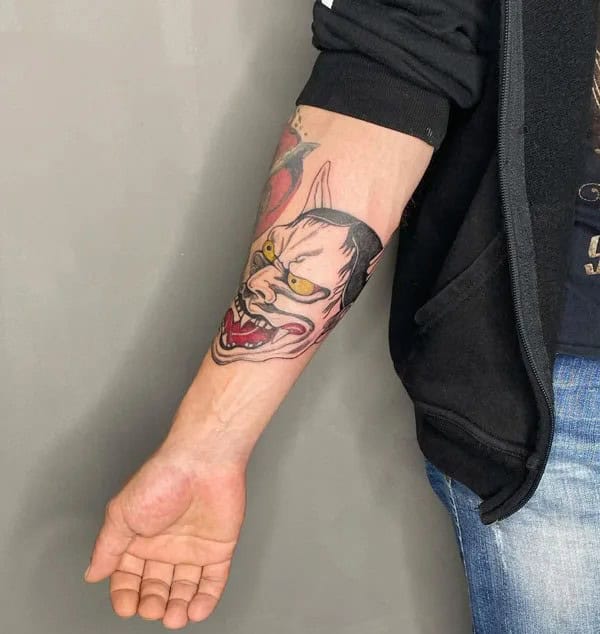 Hannya Mask Forearm Tattoo