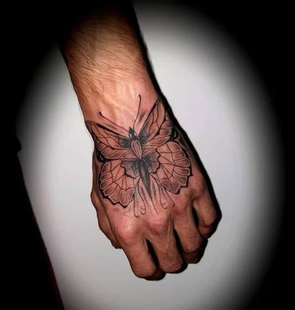 Semicolon Butterfly Hand Tattoo