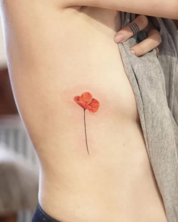 Poppy Flower Side Boob Tattoo