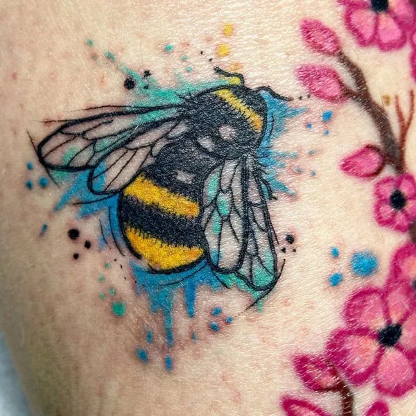 Watercolor/Technicolor Bee Tattoo