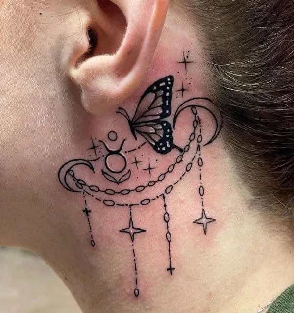 Watercolor Butterfly Tattoo Behind The Ear