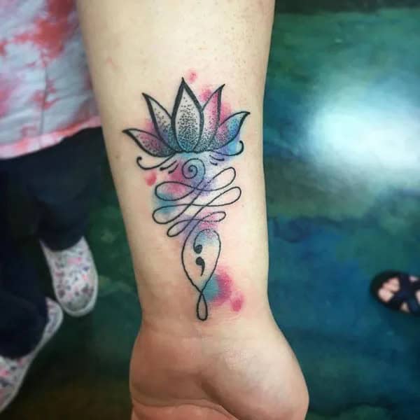 Lotus Flower Semicolon Tattoo