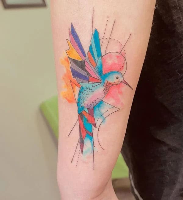 Geometric Hummingbird Tattoo