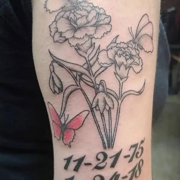 January Birth Flower and Butterfly Tattoo