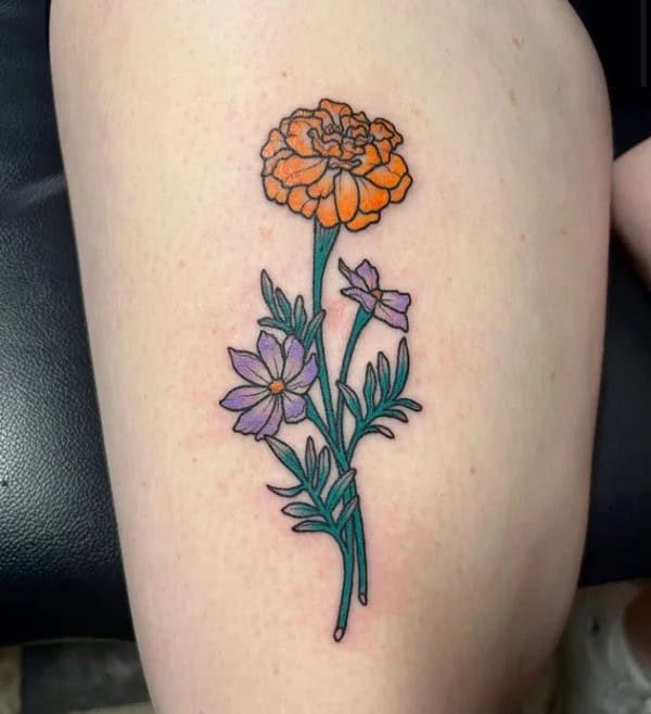 October Birth Flower Thigh Tattoo