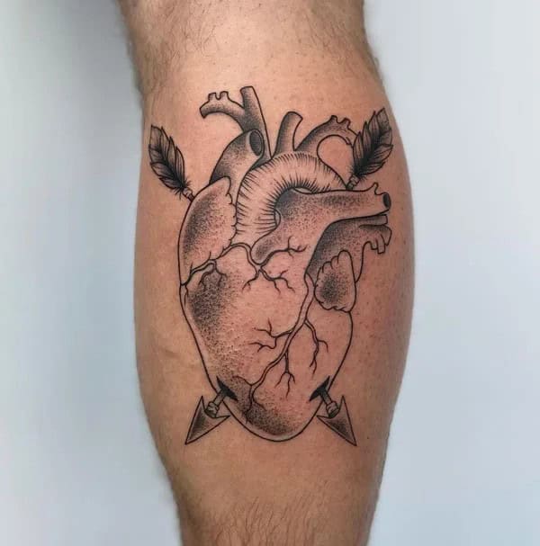 Anatomical Heart Tattoo On Chest