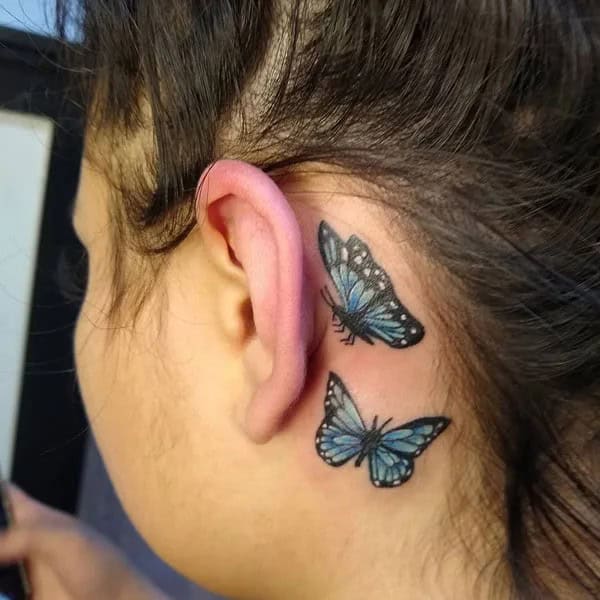 Watercolor Butterfly Tattoo Behind The Ear