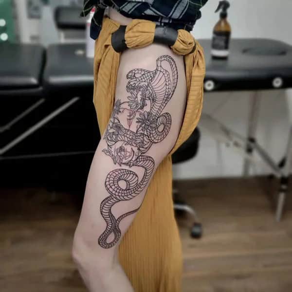 Japanese Snake Thigh Tattoo