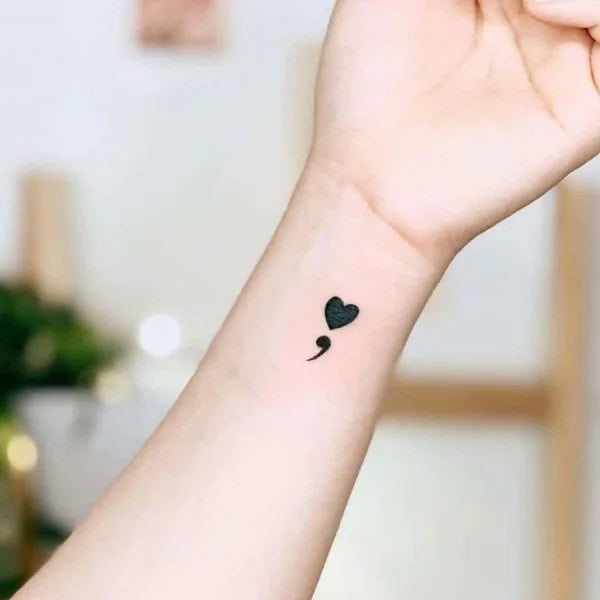 Semicolon Heart Tattoo