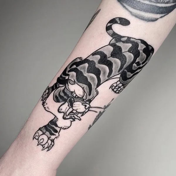 Japanese Tiger Tattoo In Black And Grey