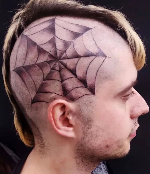 Spider Web Head Tattoo