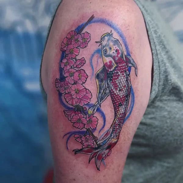 Koi Fish And Cherry Blossom Tattoo