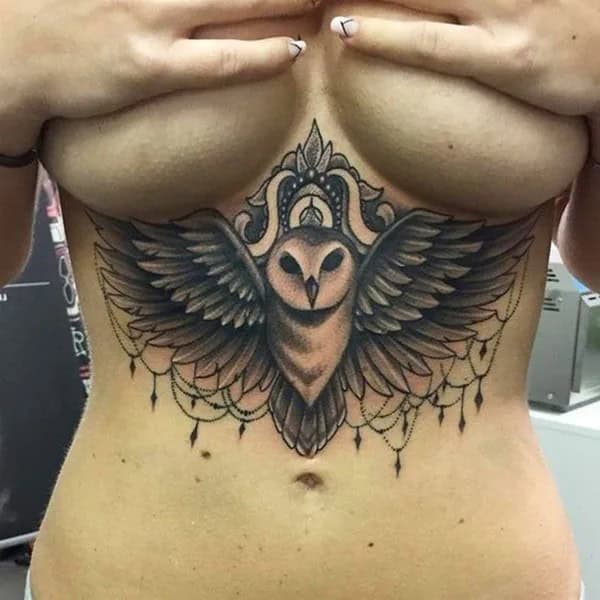 Owl Tattoo Under Breast