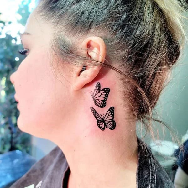 Watercolor Butterfly Tattoo Behind The Ear