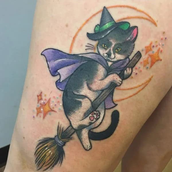 Witchy Cat Tattoo