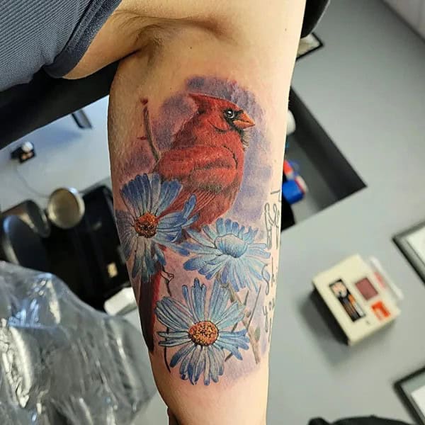 September Birth Flower and Cardinal Tattoo