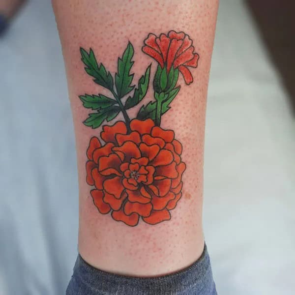 Marigold Tattoo on leg