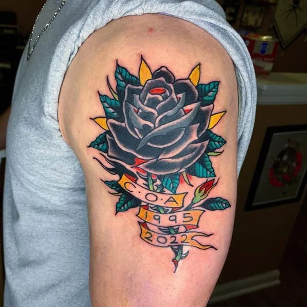 Traditional Black Rose Tattoo