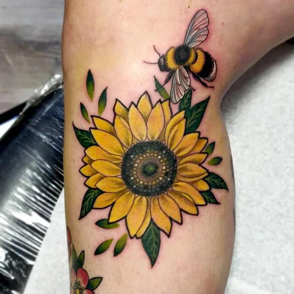 Sunflower and Bee Tattoo