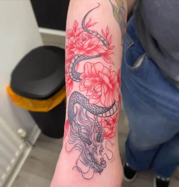 Chinese Dragon Floral Tattoo