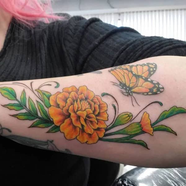 Marigold and Butterfly Tattoo