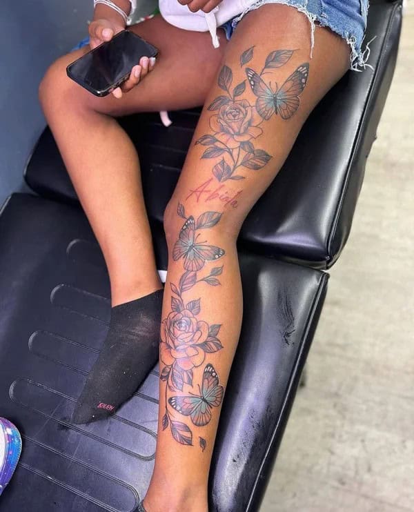 Butterfly Leg Sleeve Tattoo