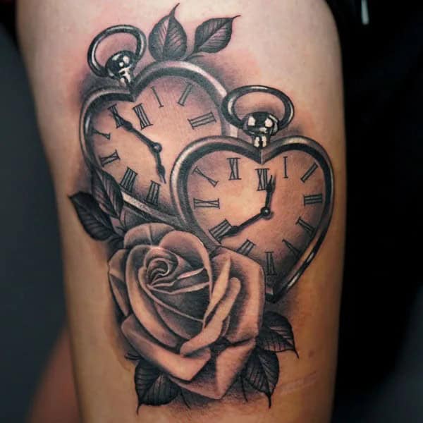 Heart Clock and Rose Tattoo